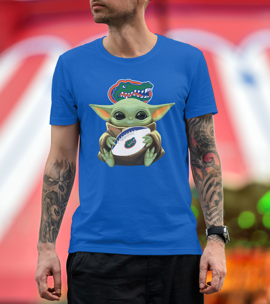 Baby Yoda Holding Football With Gators Logo T-Shirt