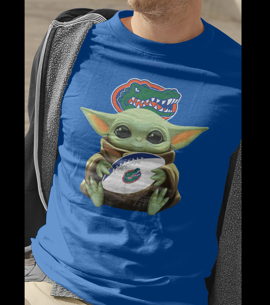 Baby Yoda Holding Football With Gators Logo T-Shirt