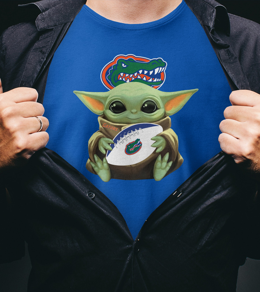 Baby Yoda Holding Football With Gators Logo T-Shirt