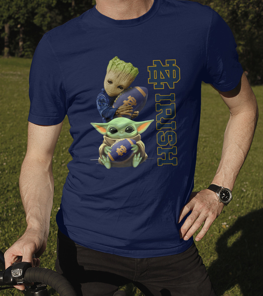 Notre Dame Irish Baby Groot And Baby Yoda Football T-Shirt