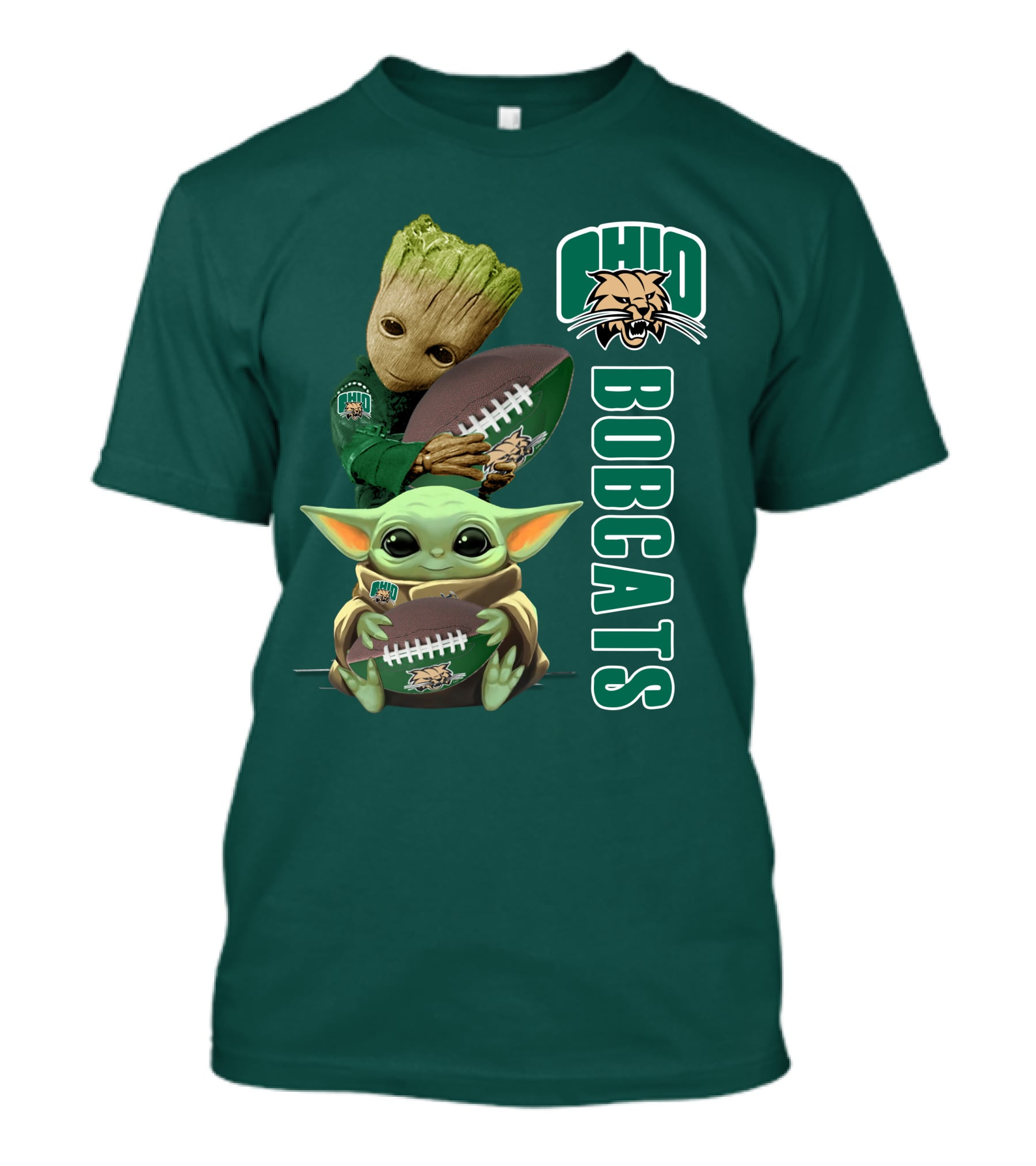 Ohio Bobcats Grogu And Groot Football T-Shirt