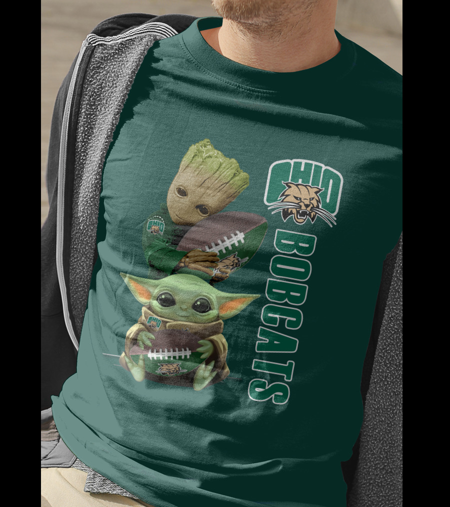 Ohio Bobcats Grogu And Groot Football T-Shirt