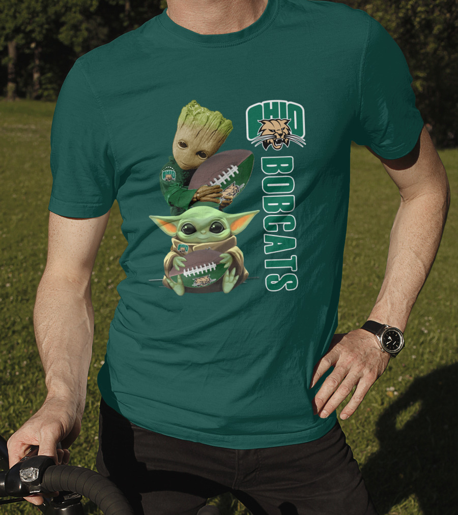 Ohio Bobcats Grogu And Groot Football T-Shirt