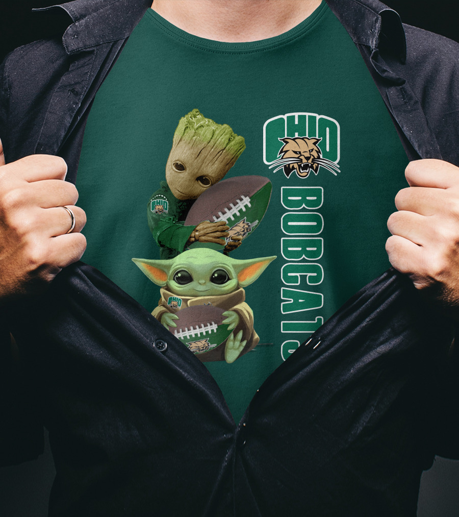 Ohio Bobcats Grogu And Groot Football T-Shirt