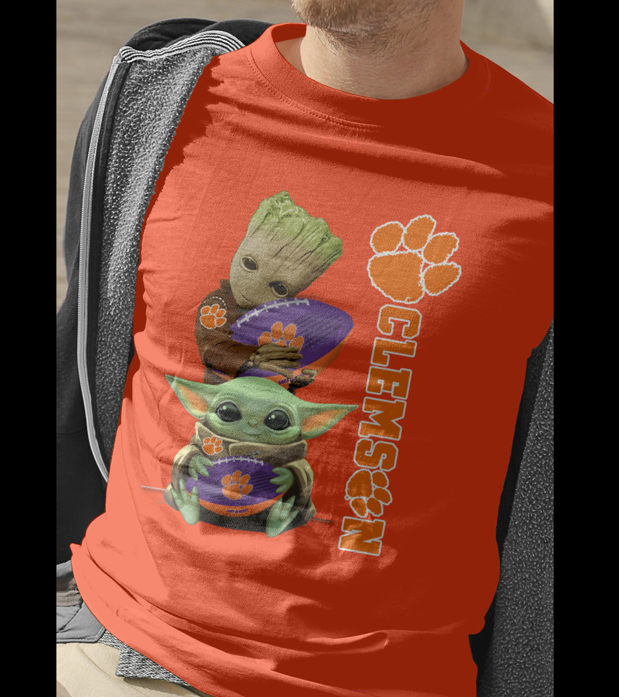 Clemson Football Baby Yoda And Groot T-Shirt