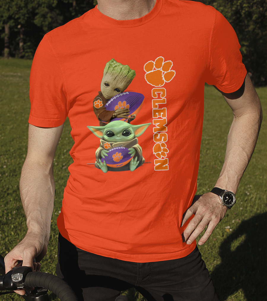 Clemson Football Baby Yoda And Groot T-Shirt