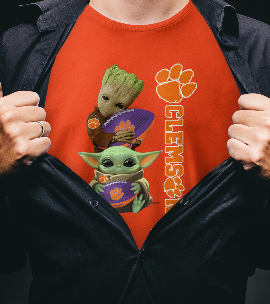 Clemson Football Baby Yoda And Groot T-Shirt