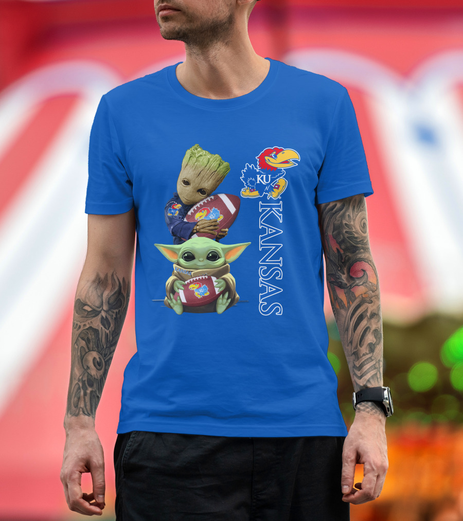 Groot Baby Yoda Kansas Jayhawks Football T-Shirt