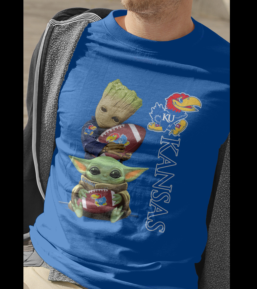 Groot Baby Yoda Kansas Jayhawks Football T-Shirt