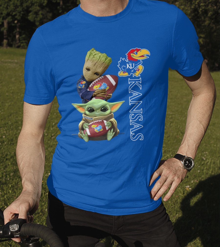 Groot Baby Yoda Kansas Jayhawks Football T-Shirt