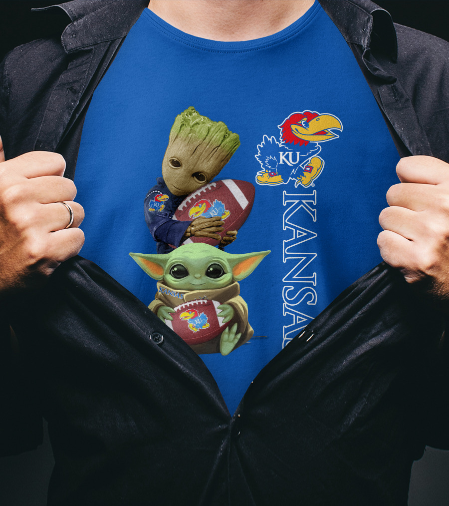 Groot Baby Yoda Kansas Jayhawks Football T-Shirt