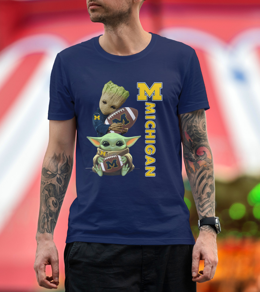 M Michigan Groot Baby Yoda Football T-Shirt