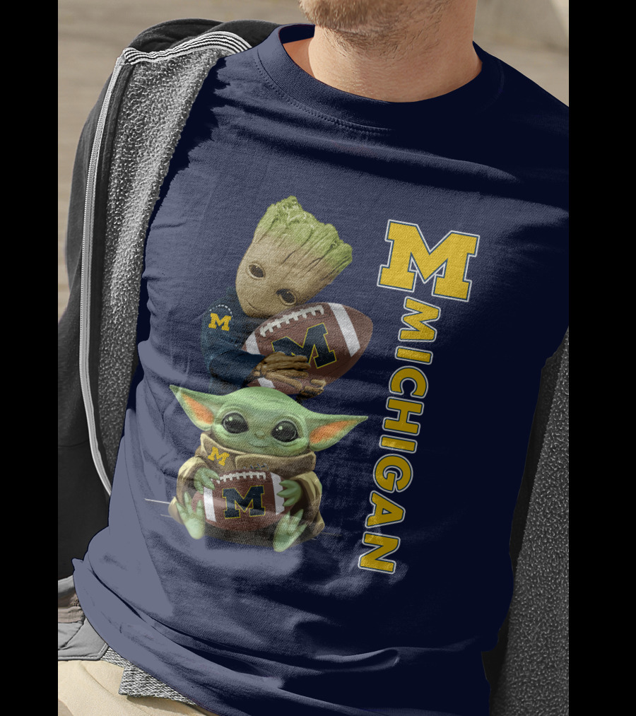 M Michigan Groot Baby Yoda Football T-Shirt