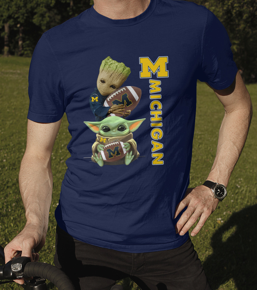 M Michigan Groot Baby Yoda Football T-Shirt