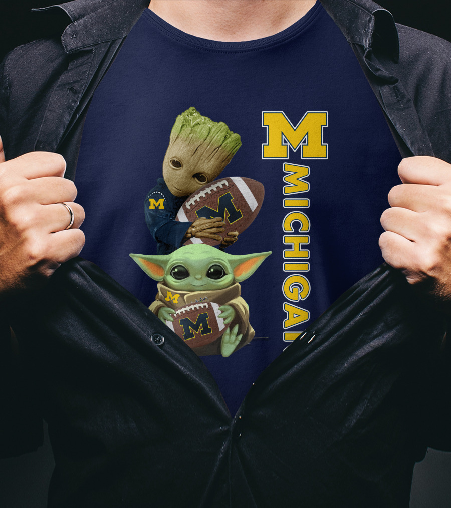 M Michigan Groot Baby Yoda Football T-Shirt