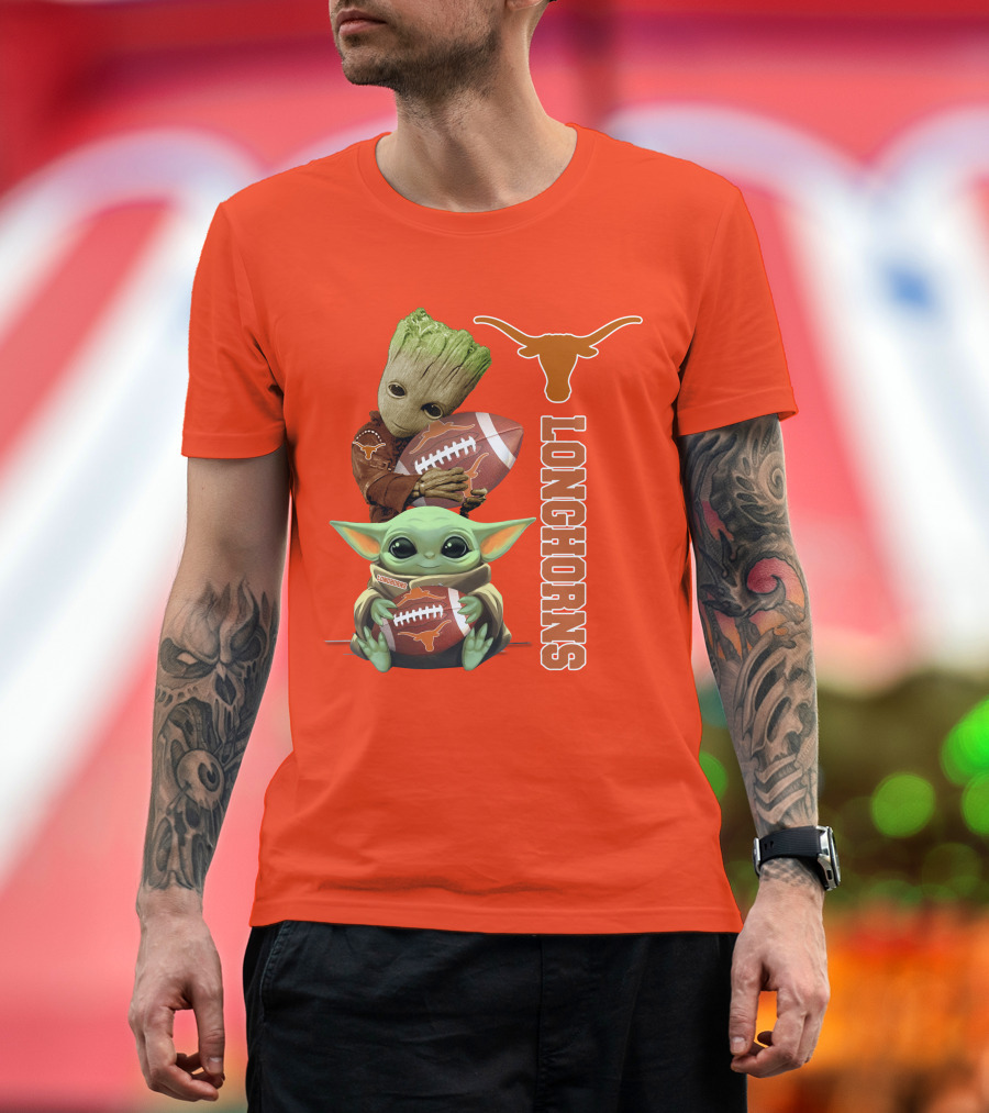 Groot And Baby Yoda Football Longhorns T-Shirt