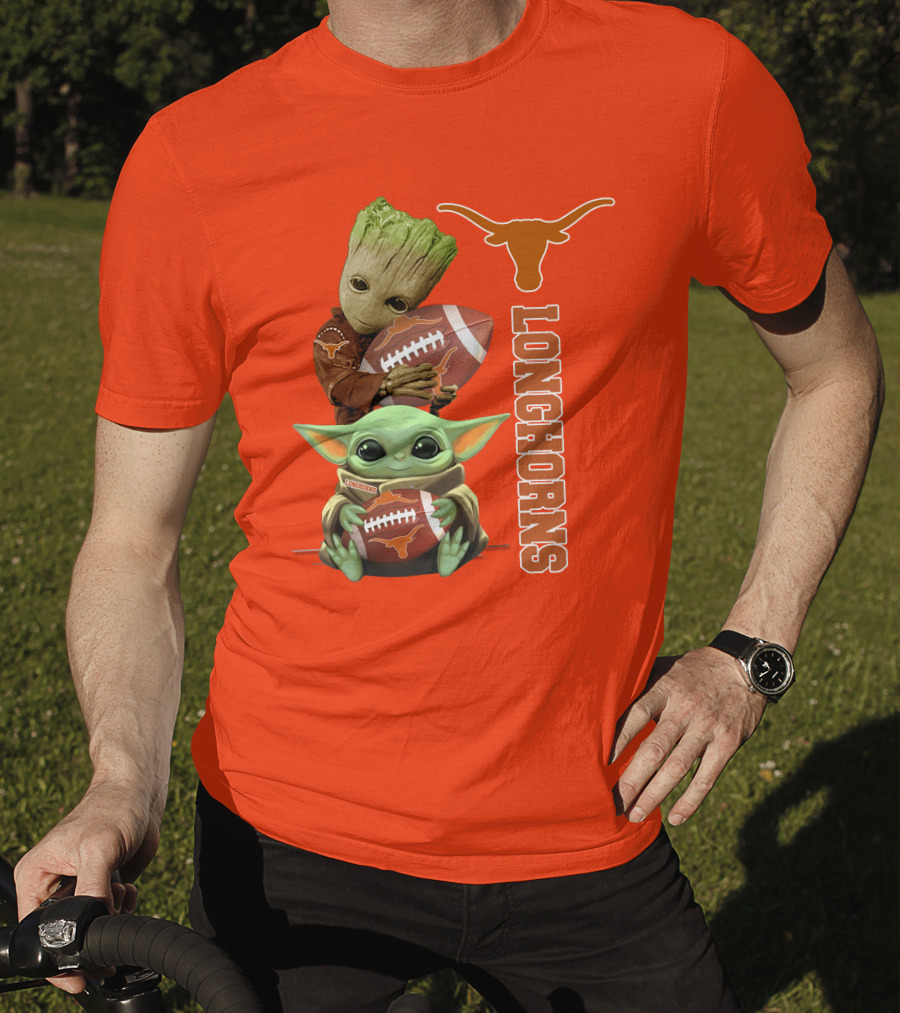 Groot And Baby Yoda Football Longhorns T-Shirt