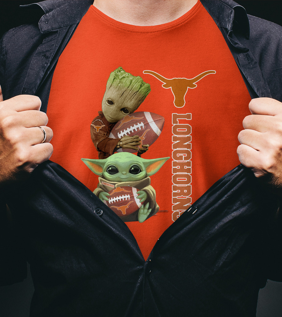 Groot And Baby Yoda Football Longhorns T-Shirt