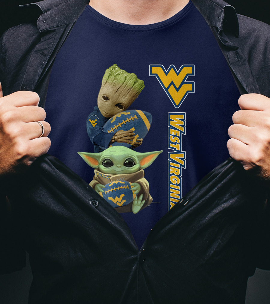 Groot And Baby Yoda West Virginia Mountaineers T-Shirt