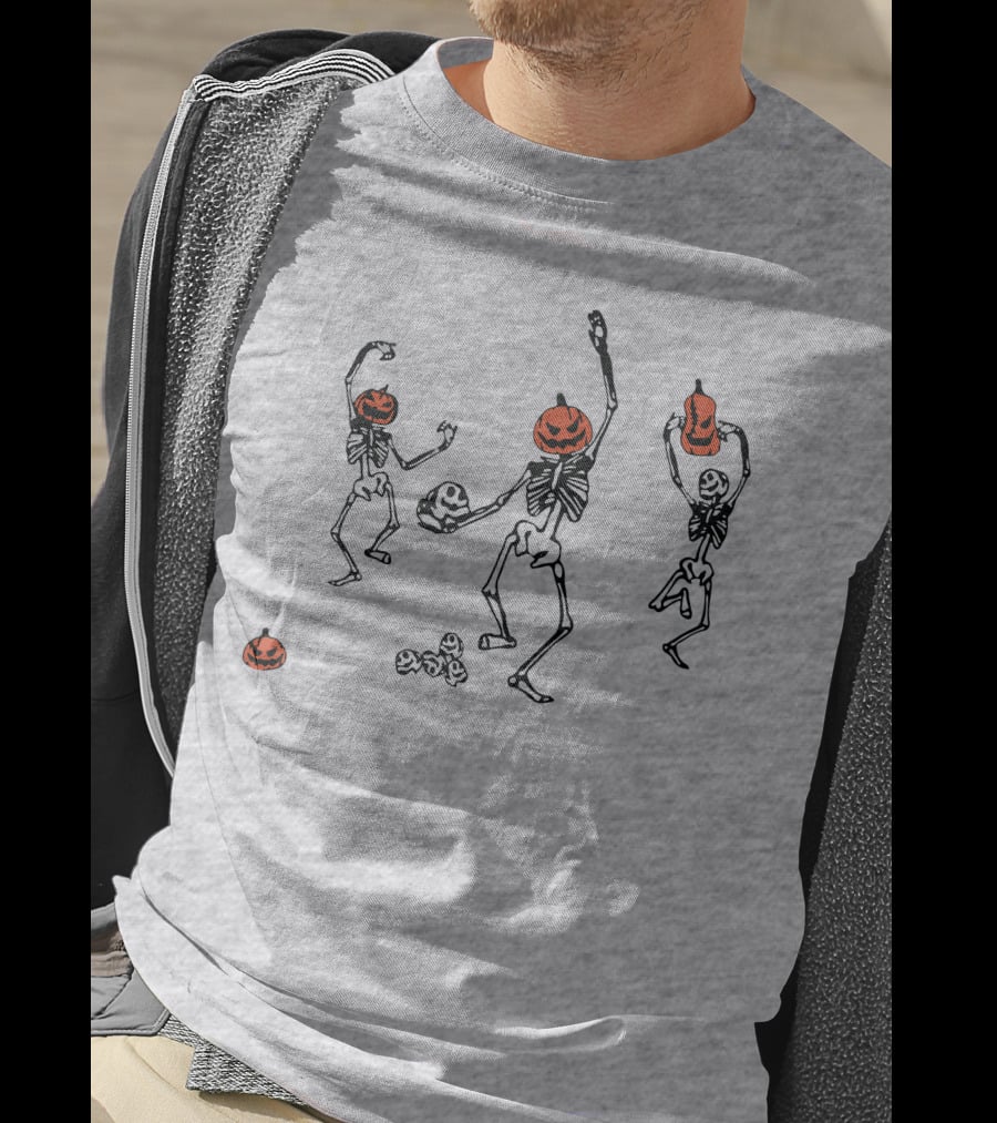 Dancing Pumpkin-Head Skeletons Halloween T-Shirt