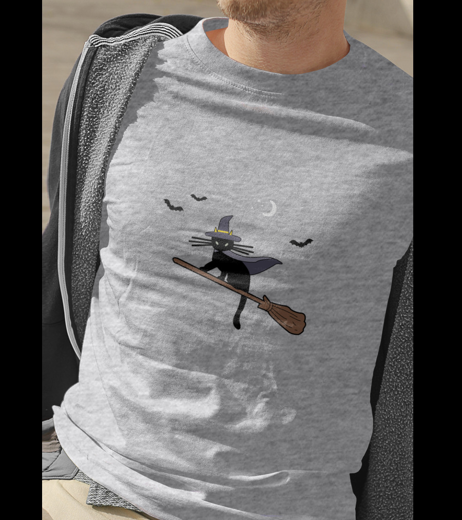 Black Cat Halloween Hocus Pocus Magic Broomstick Bat Lover T-Shirt