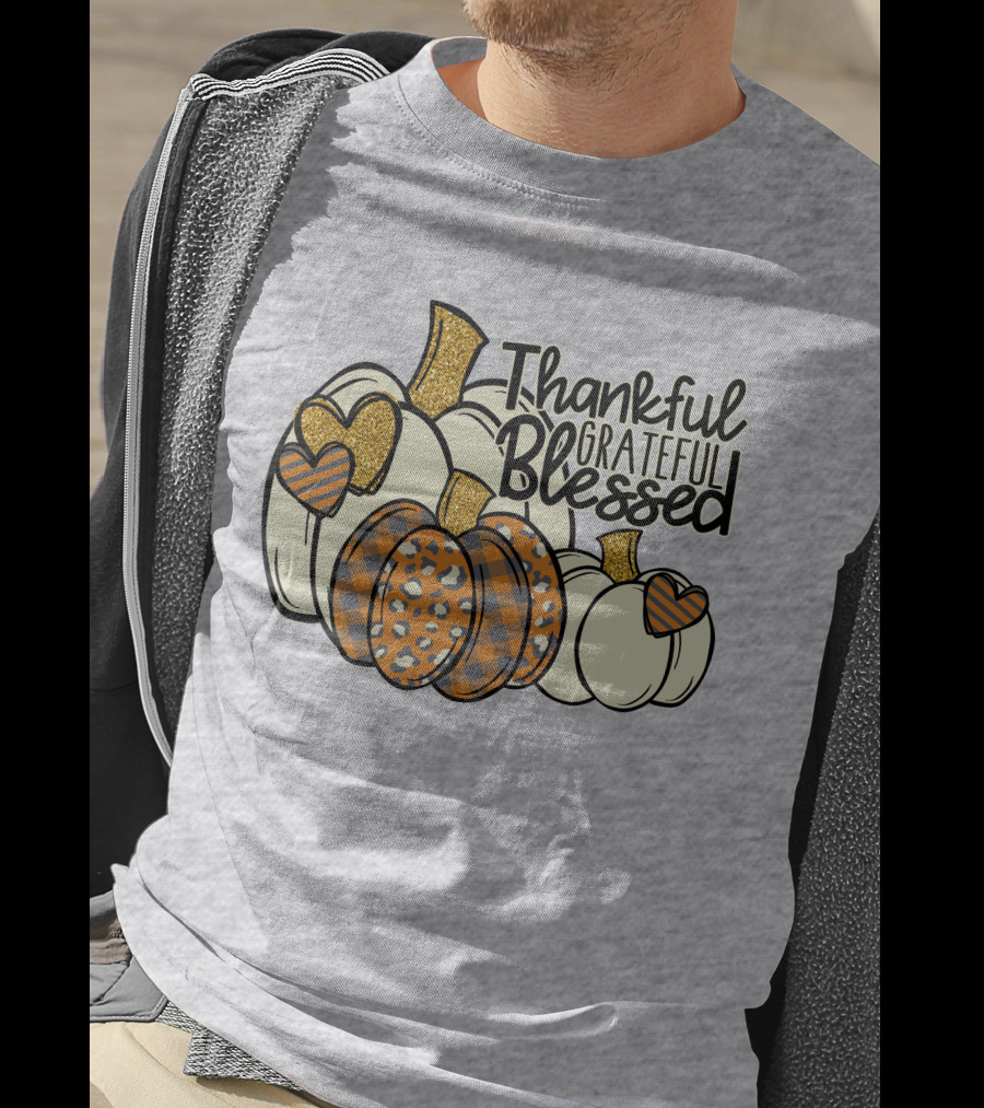 Thankful Grateful Blessed Leopard Pumpkin Thanksgiving T-Shirt