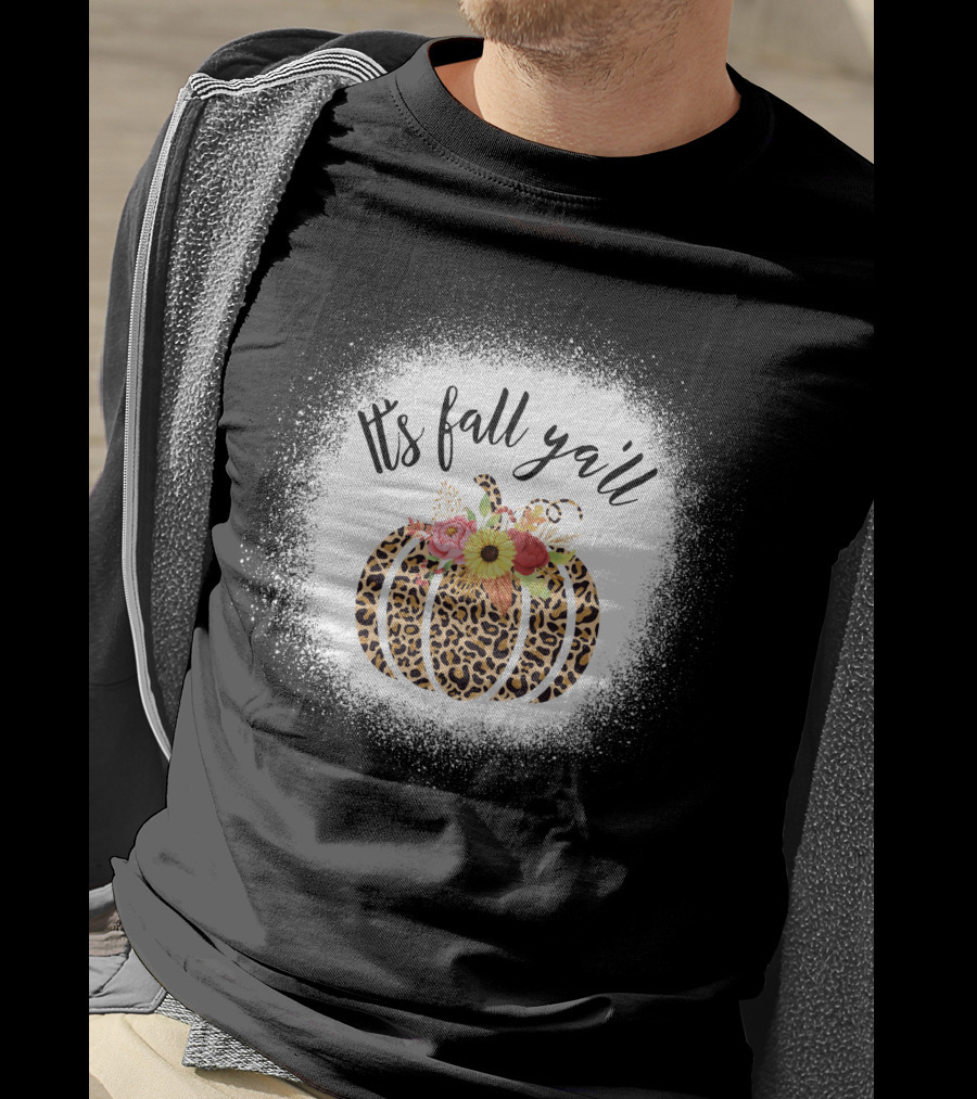 Its Fall Yall Leopard Pumpkin With Floral Accent T-Shirt