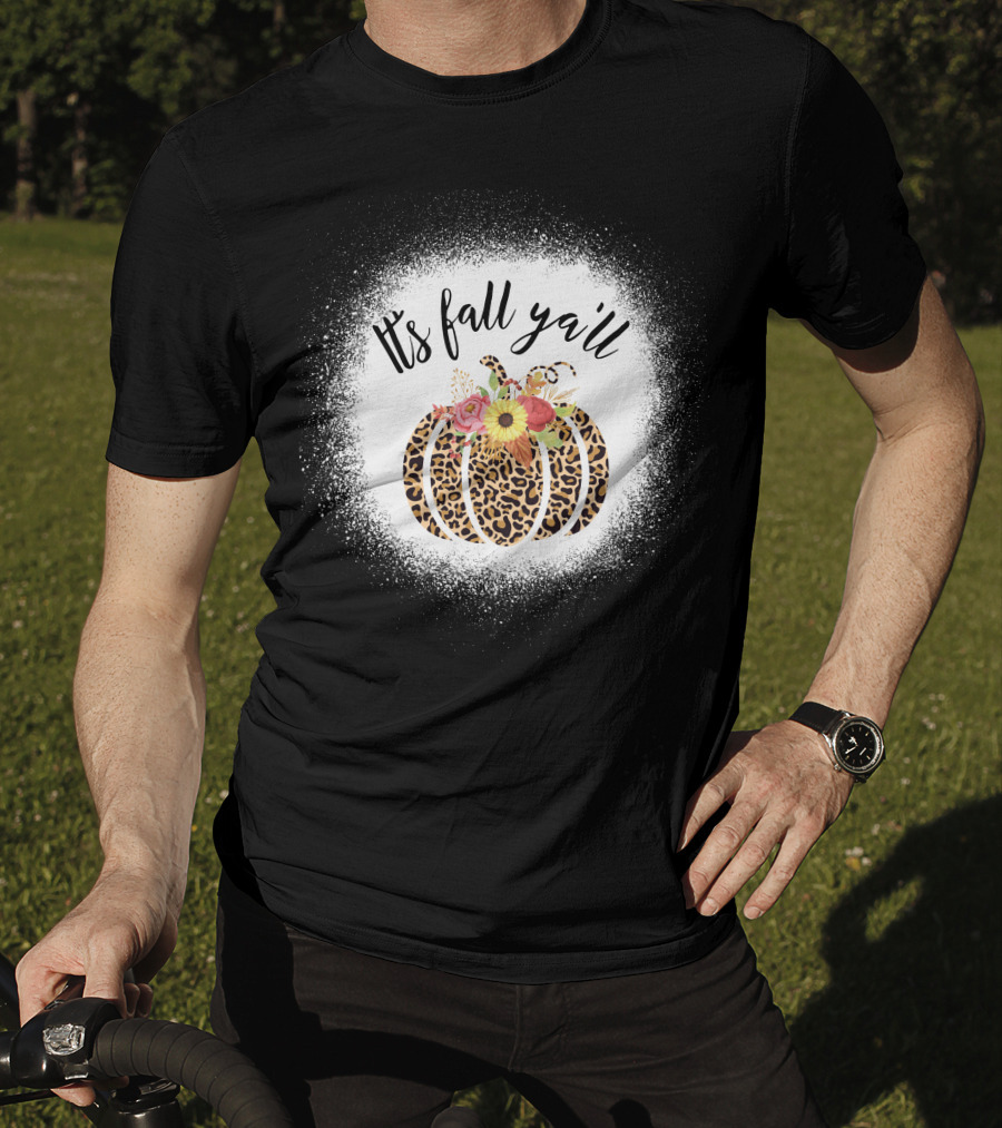 Its Fall Yall Leopard Pumpkin With Floral Accent T-Shirt