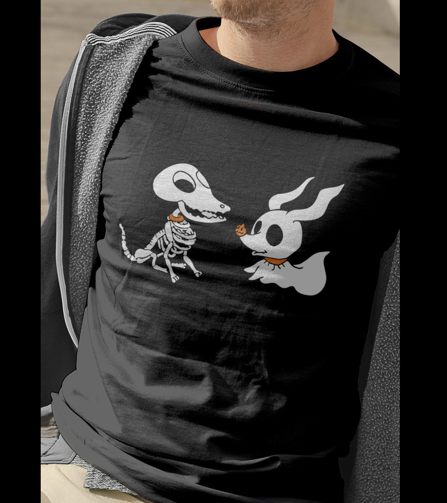 Zero The Ghost Dog And Dino Skeleton Pups Halloween T-Shirt