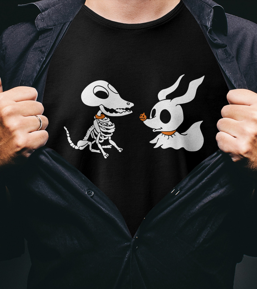 Zero The Ghost Dog And Dino Skeleton Pups Halloween T-Shirt
