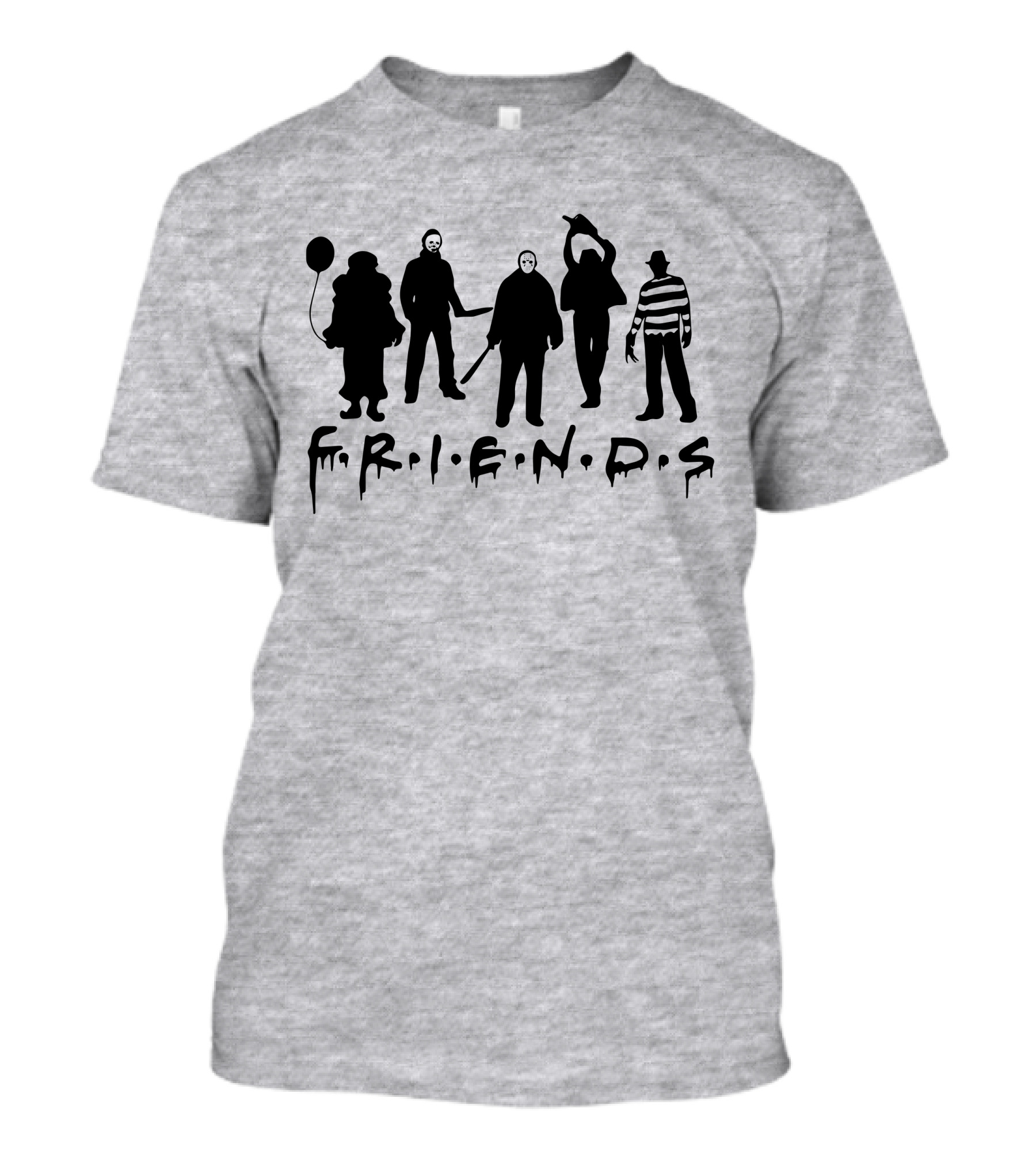 F.R.I.E.N.D.S Halloween Horror Movie Characters With Balloon And Stripes T-Shirt