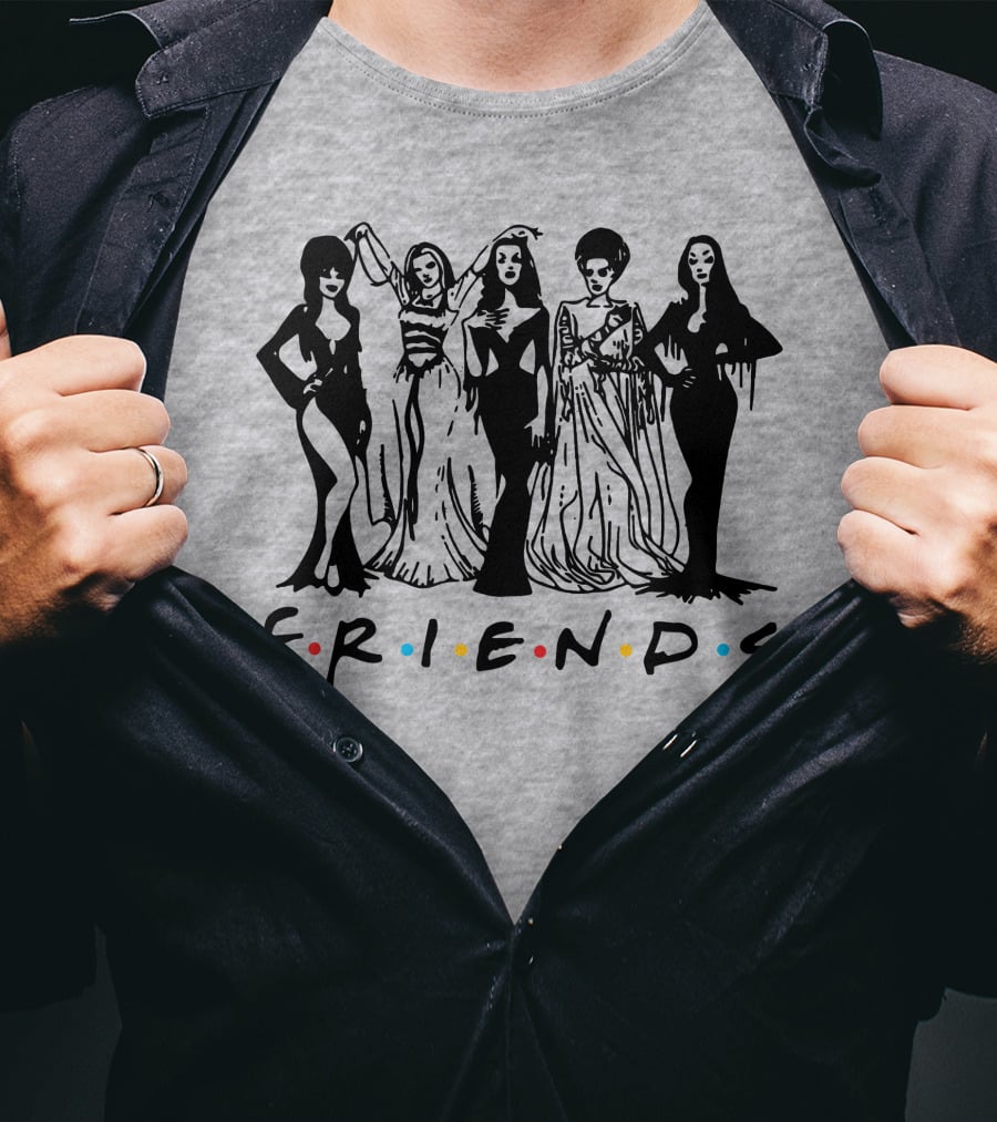 Horror Friends Squad Gothic Icons In Classic TV Show T-Shirt