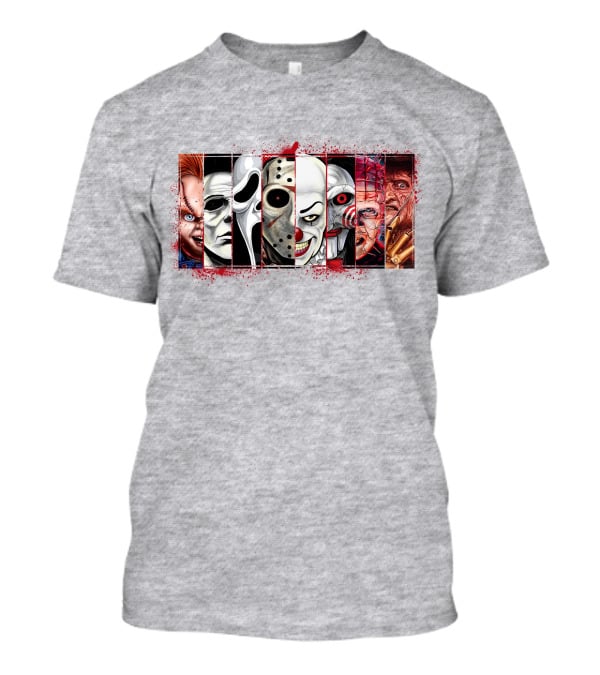 Chucky Ghostface Jason Voorhees Pennywise Jigsaw Pinhead Freddy Krueger Horror Movie Characters T-Shirt