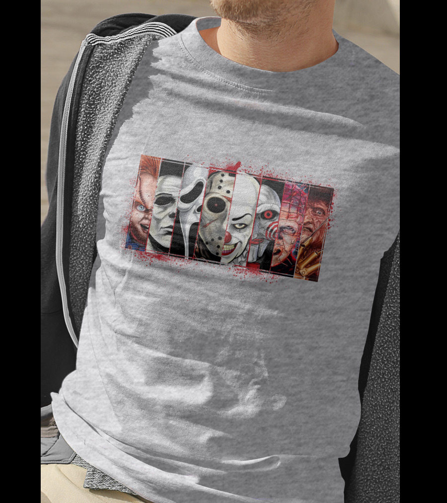 Chucky Ghostface Jason Voorhees Pennywise Jigsaw Pinhead Freddy Krueger Horror Movie Characters T-Shirt