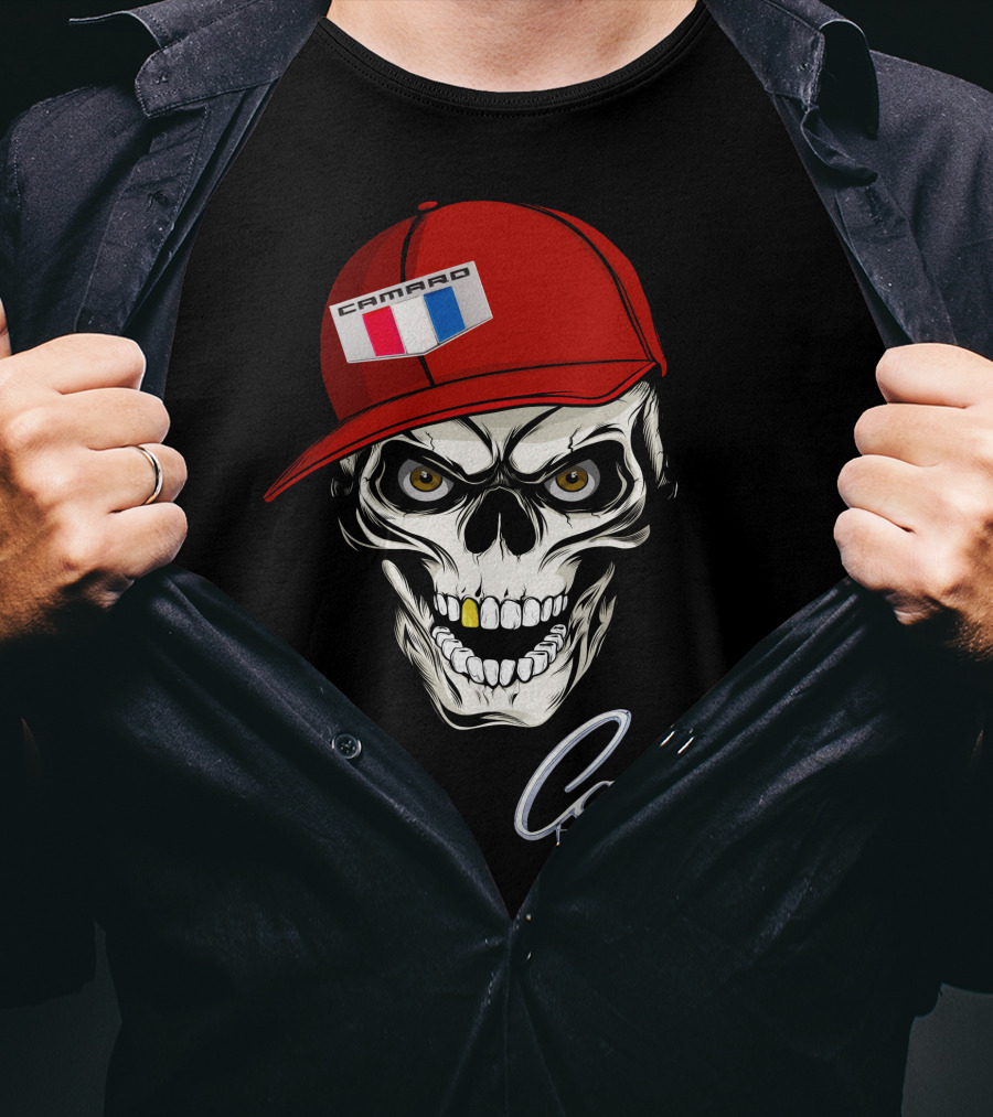 Camaro Skull With Red Cap By Chevrolet T-Shirt