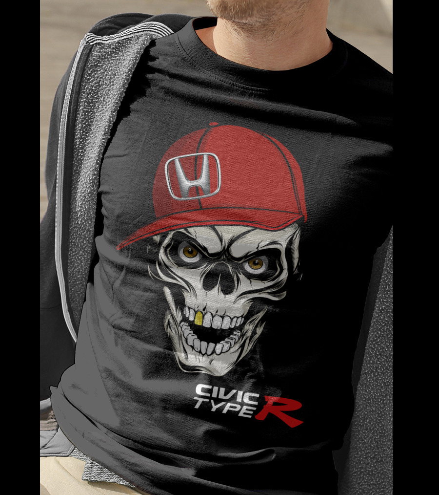 Civic Type R Skull With Red Honda Cap T-Shirt
