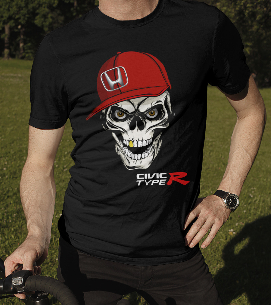 Civic Type R Skull With Red Honda Cap T-Shirt