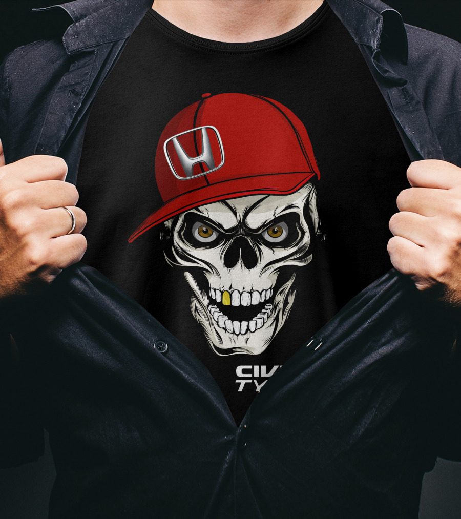 Civic Type R Skull With Red Honda Cap T-Shirt