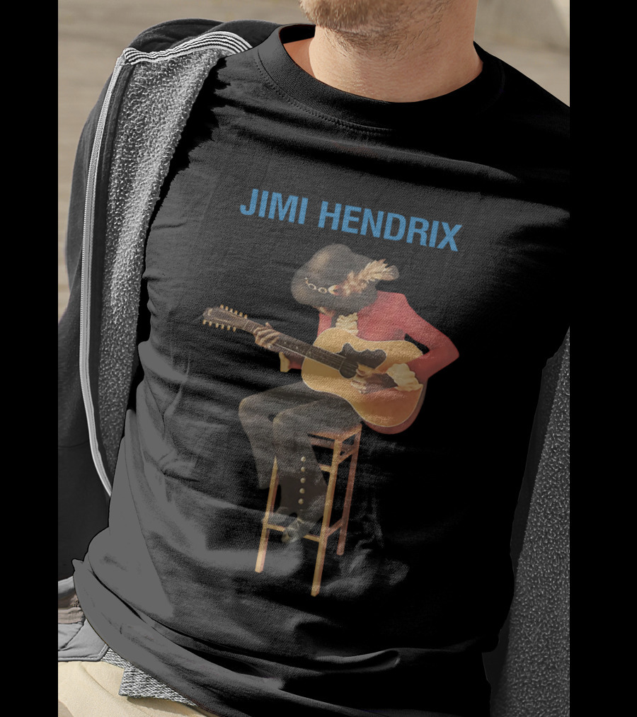 Jimi Hendrix Acoustic Guitar Stool Session T-Shirt