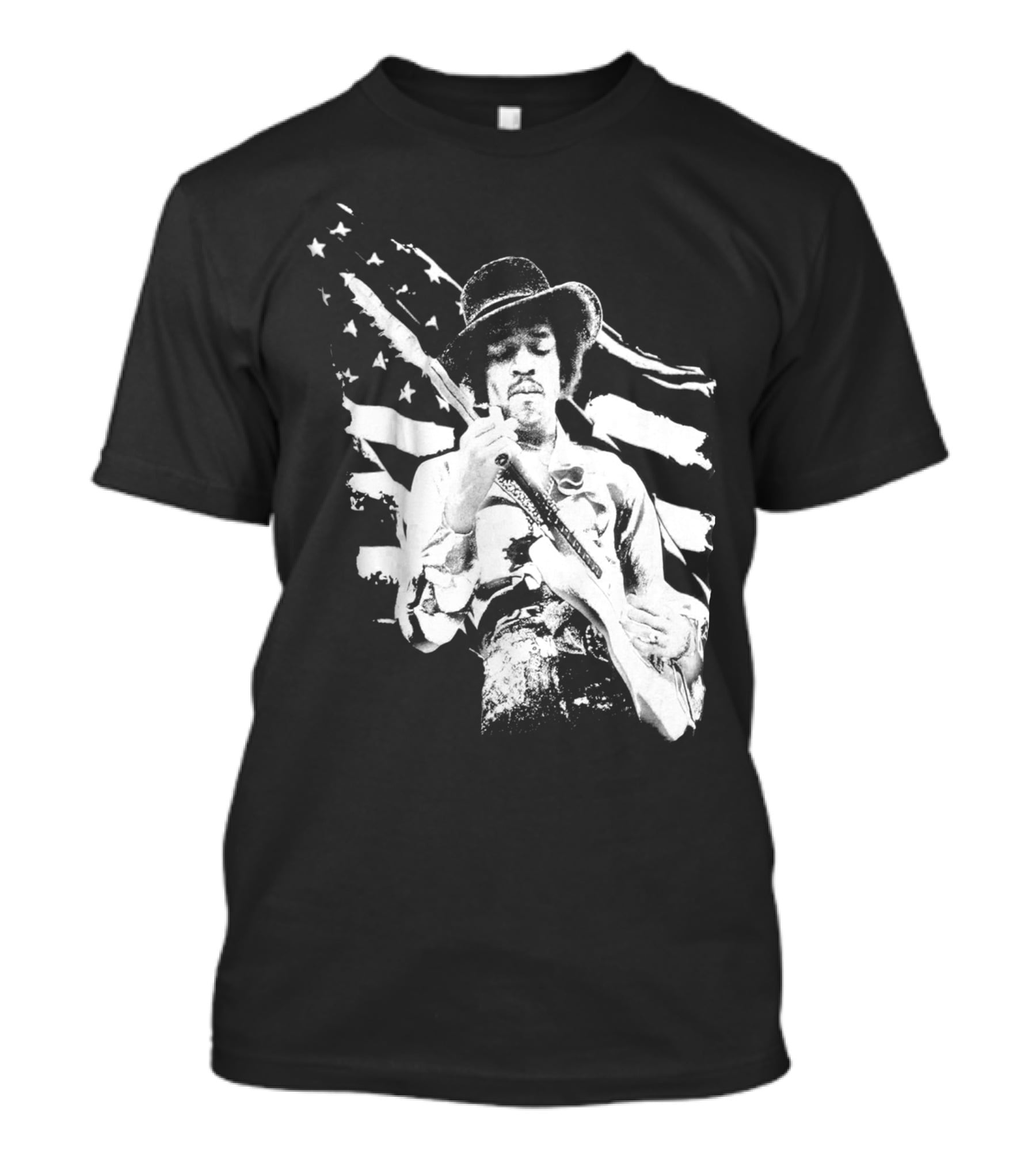 Jimi Hendrix Americana With Stars And Stripes Flag T-Shirt