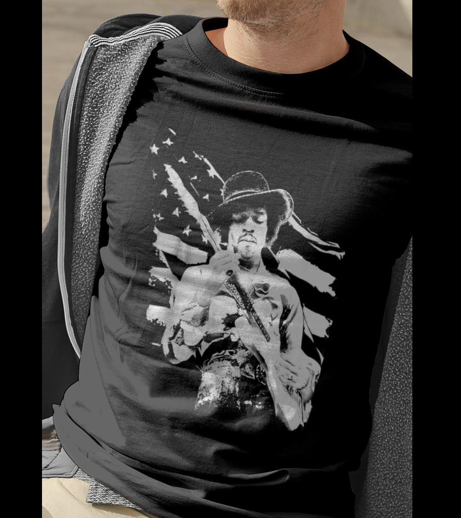 Jimi Hendrix Americana With Stars And Stripes Flag T-Shirt