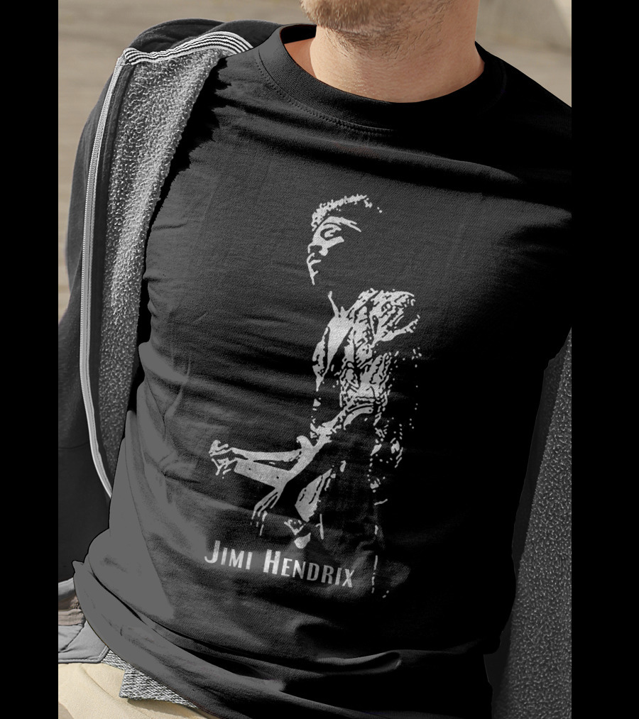Jimi Hendrix Black And White Guitar T-Shirt