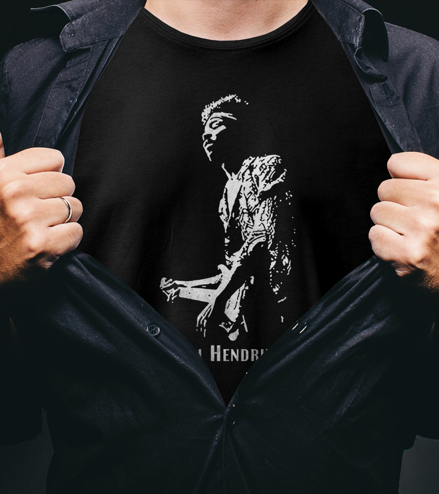 Jimi Hendrix Black And White Guitar T-Shirt