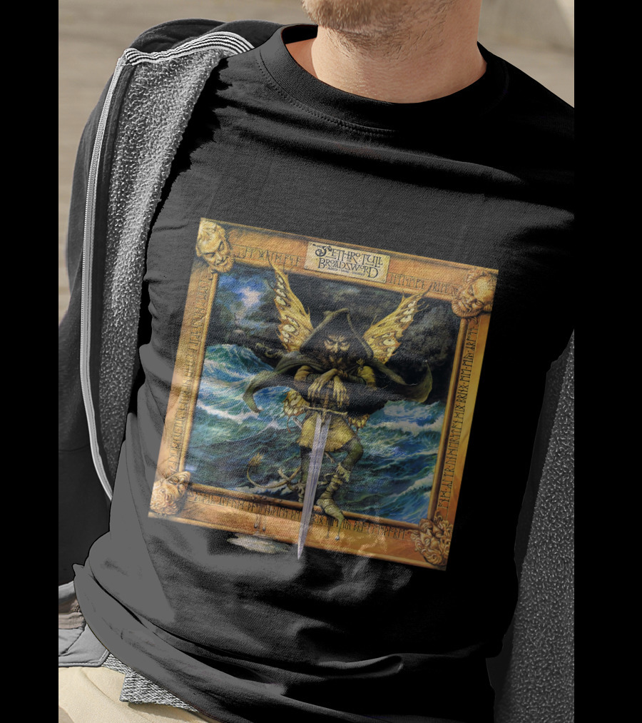 Jethro Tull Broadsword And The Beast Album Art With Hooded Figure And Ocean Waves T-Shirt