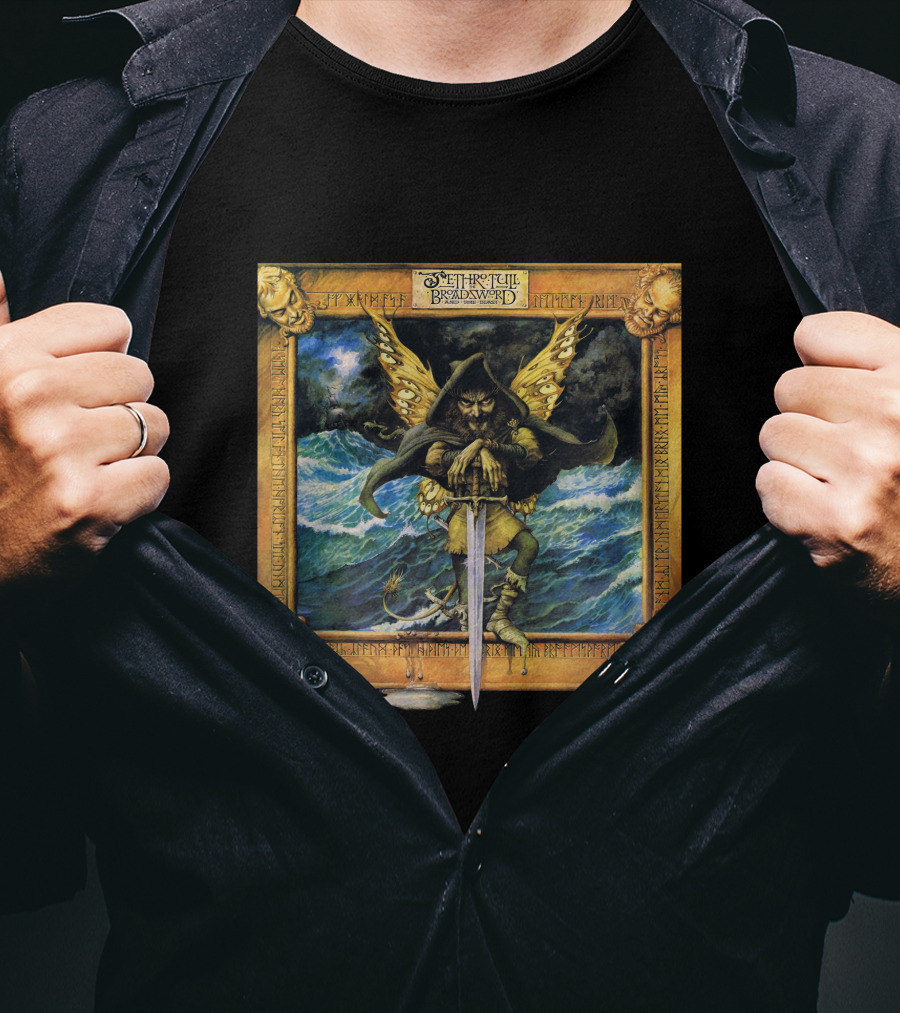 Jethro Tull Broadsword And The Beast Album Art With Hooded Figure And Ocean Waves T-Shirt