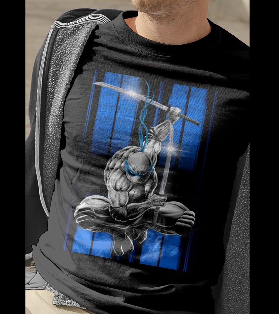 Leonardo Ninja Warrior Blue Bandana Sword Jump T-Shirt