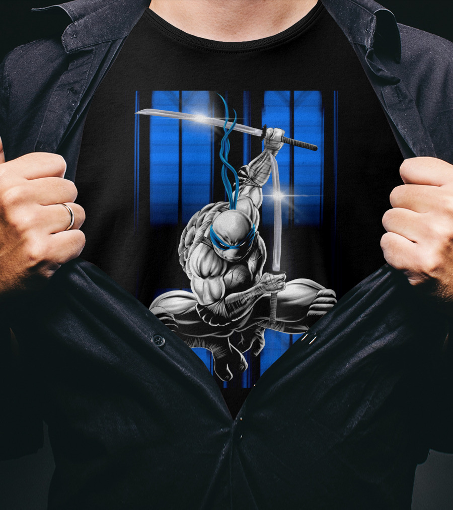 Leonardo Ninja Warrior Blue Bandana Sword Jump T-Shirt