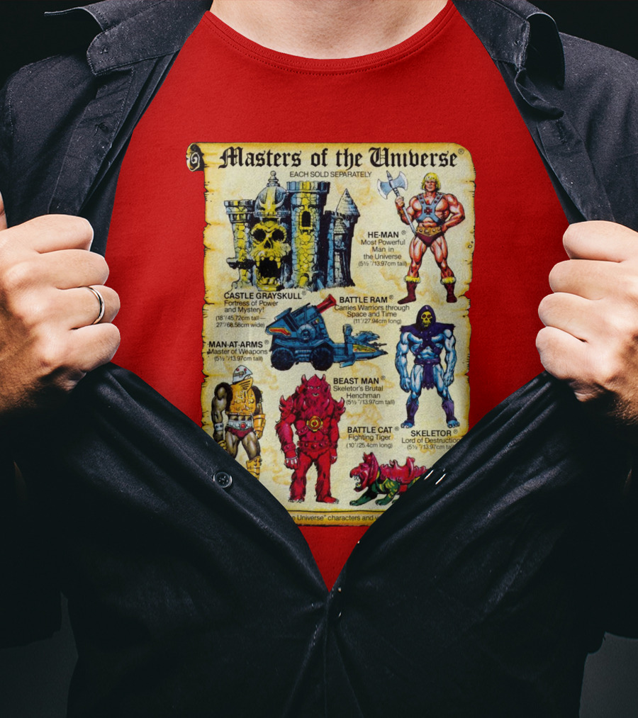 Masters Of The Universe He-Man Castle Grayskull Skeletor Battle Ram Man-At-Arms Beast Man Battle Cat T-Shirt