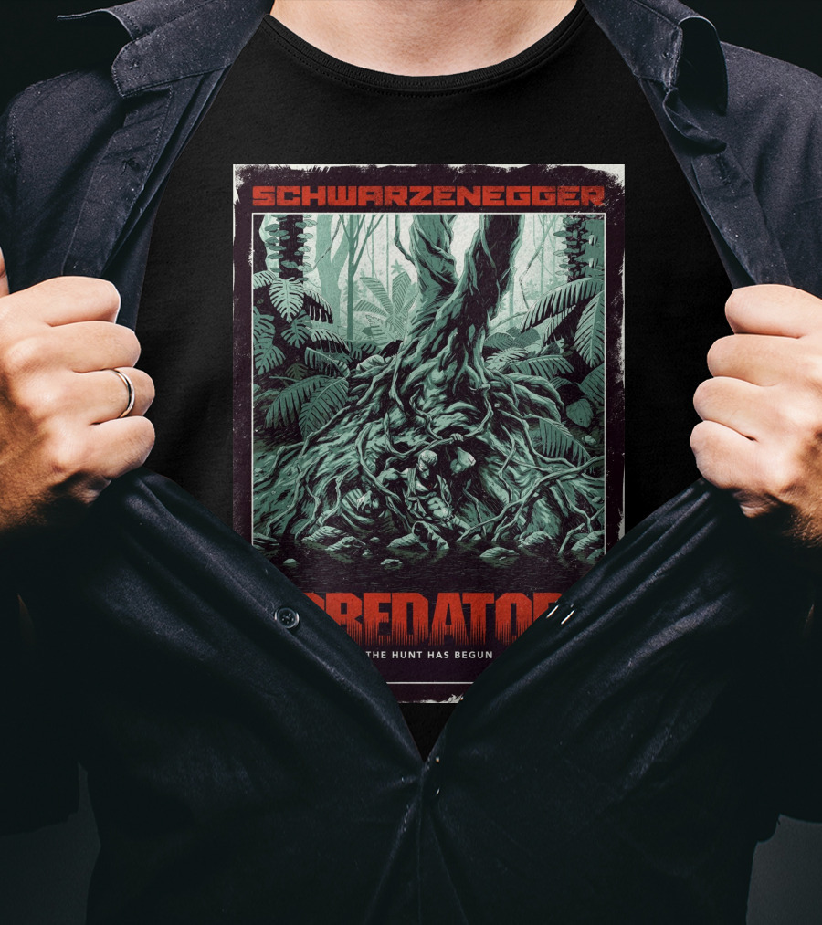Schwarzenegger Predator The Hunt Has Begun T-Shirt
