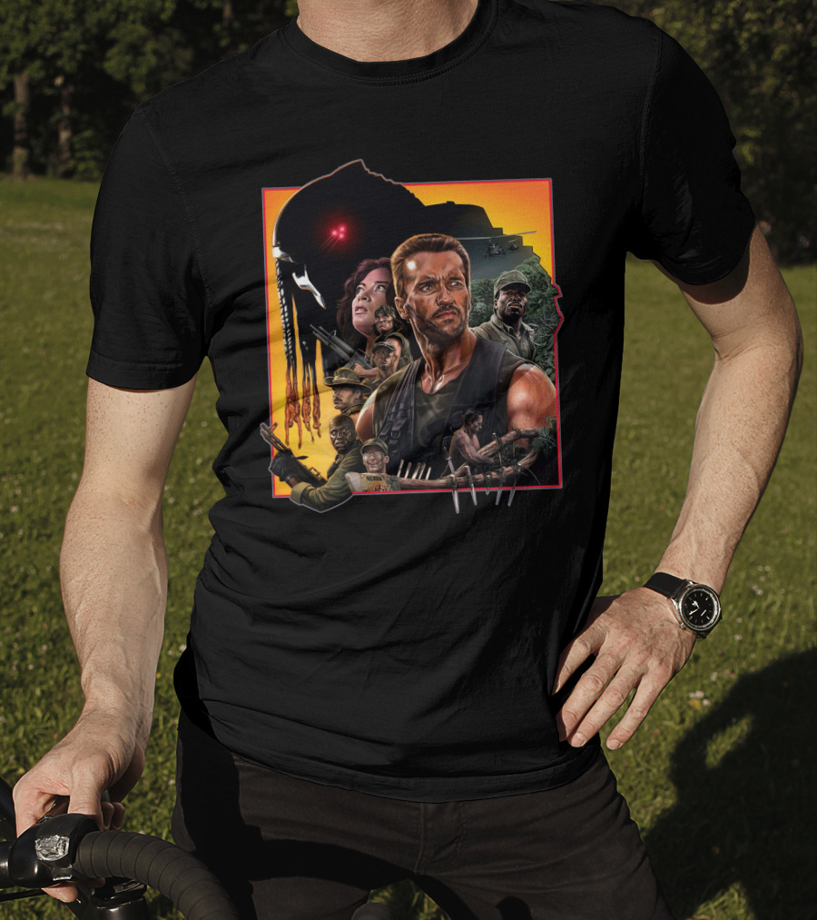 Predator Movie Characters And Jungle Battle Scene T-Shirt
